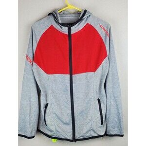Men's Large Gym Aesthetics Hooded Jacket 110 PRCNT Workout Active Zip Gray Red